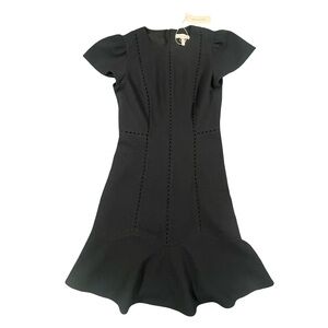 Rebecca Taylor Black Stretch Textured Cap Sleeve Dress Size 2 Romantic NWT